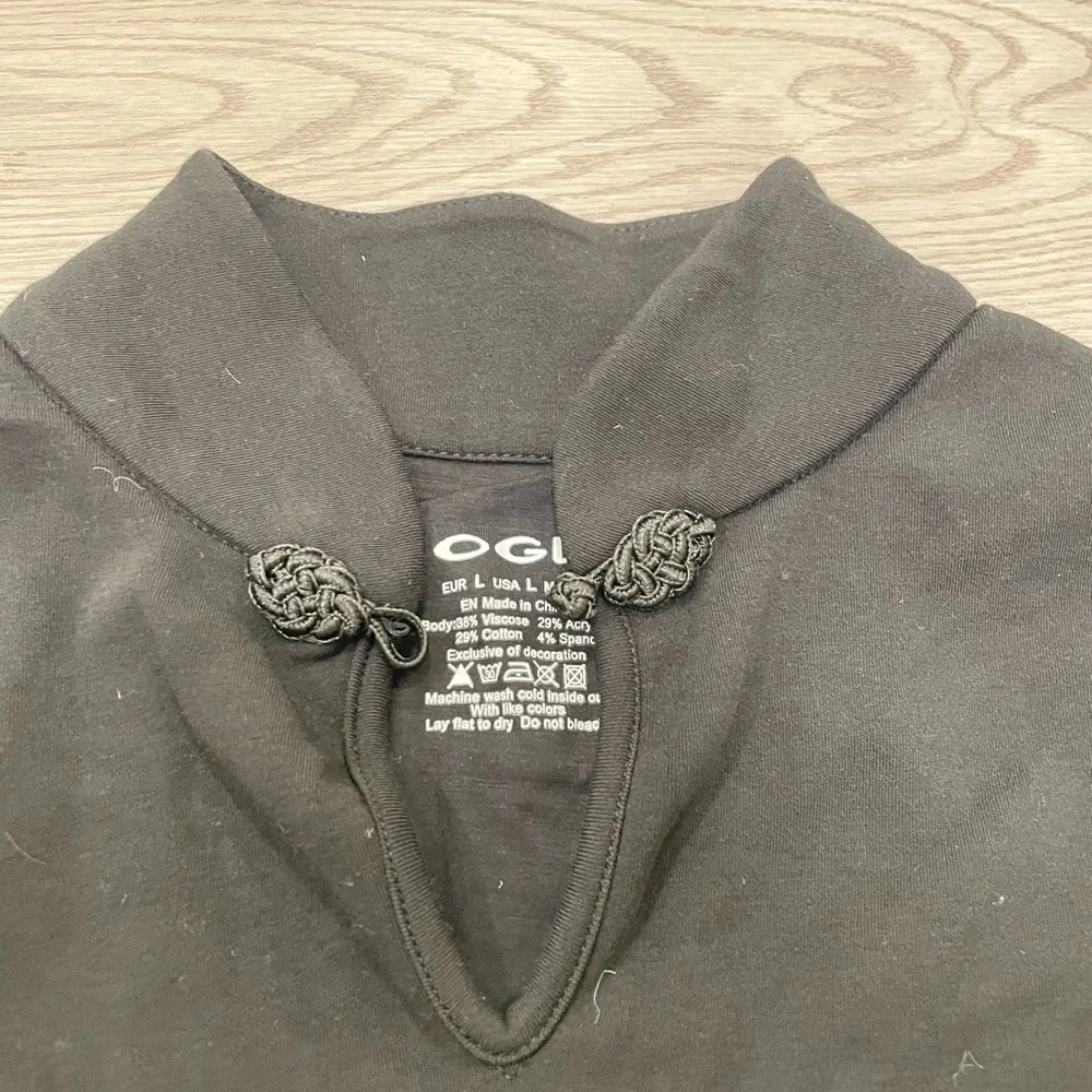 OGL Mandarin Collar Frog Button Brami Top Limited Edition Black Size L NWT - Picture 2 of 4